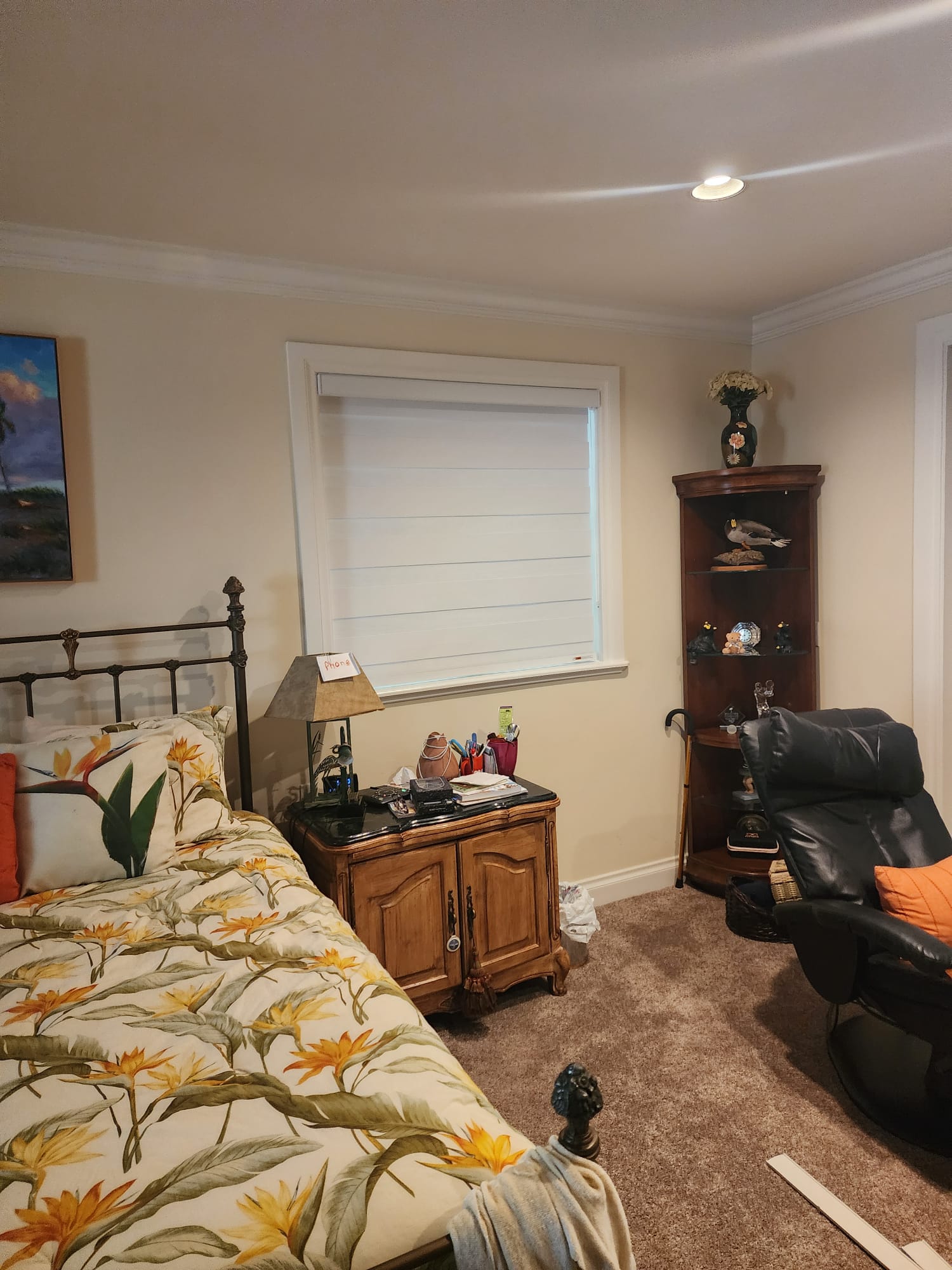 Zebra shade in a coastal-style bedroom